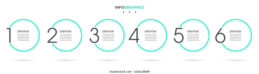 Vector Infographic design template with 6 options or steps.  Can be used for process diagram, presentations, workflow layout, banner, flow chart, info graph.