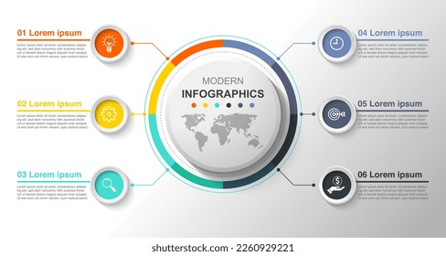 Vector infographic design template with 6 options or steps, modern element