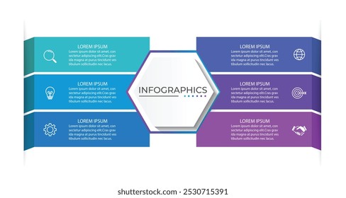 Modelo de design infográfico vetorial com 6 opções ou etapas