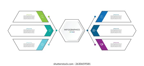 Modelo de design infográfico vetorial com 6 opções ou etapas