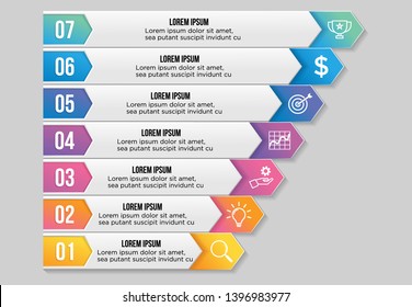 Vector Infographic Design Template with 7 Options Steps. Business Data Visualization Timeline with Marketing Icons most useful can be used for presentation, diagrams, annual reports, workflow layout