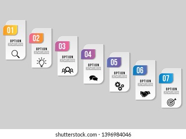 Vector Infographic Design Template with 7 Options Steps. Business Data Visualization Timeline with Marketing Icons most useful can be used for presentation, diagrams, annual reports, workflow layout