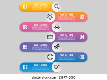 Vector Infographic Design Template with 7 Options Steps and Marketing Icons can be used for info graph, presentations, process, diagrams, annual reports, workflow layout