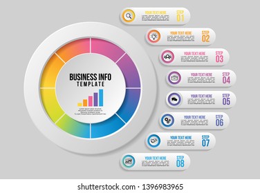 Vector Infographic Design Template with 8 Options Steps. Business Data Visualization Timeline with Marketing Icons most useful can be used for presentation, diagrams, annual reports, workflow layout