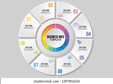 Vector Infographic Design Template with 8 Options Steps. Business Data Visualization Timeline with Marketing Icons most useful can be used for presentation, diagrams, annual reports, workflow layout