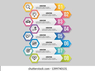 Vector Infographic Design Template with 8 Options Steps and Marketing Icons can be used for info graph, presentations, process, diagrams, annual reports, workflow layout