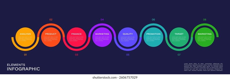 Vector Infographic design template with 8 steps or options.