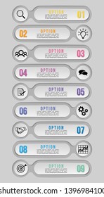 Vector Infographic Design Template with 9 Options Steps. Business Data Visualization Timeline with Marketing Icons most useful can be used for presentation, diagrams, annual reports, workflow layout