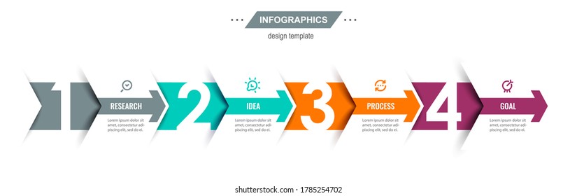 Vector Infographic design template with arrows and 4 options or steps. Can be used for process diagram, presentations, workflow layout, banner, flow chart, info graph.