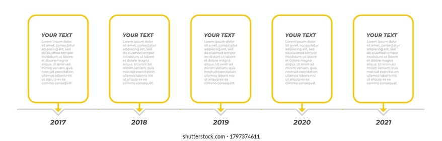 Vector infographic design template with borders and arrow. Timeline with 5 options or steps. Can be used for annual report, info chart, timeline process step.
