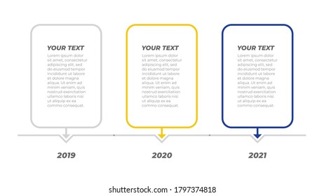 Vector infographic design template with borders and arrow. Timeline with 3 options or steps. Can be used for annual report, info chart, timeline process step.