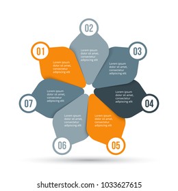 Vector infographic design template. Business concept with 7 options, parts, steps or processes. Can be used for workflow layout, diagram, number options, web design. Data visualization.