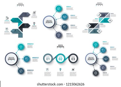 Vector infographic design template. Business concept with 3, 4 and 5 options, parts, steps or processes. Can be used for workflow layout, diagram, number options, web design. Data visualization.