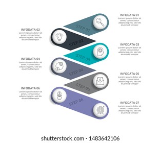 Vector infographic design template. Business concept with 7 options, parts, steps or processes. Can be used for workflow layout, diagram, number options, web design. Data visualization.