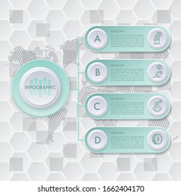 Vector infographic design template. Business concept with 5 options, parts, steps or processes. Can be used for workflow layout, diagram, number options, web design. Data visualization.