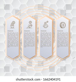 Vector infographic design template. Business concept with 5 options, parts, steps or processes. Can be used for workflow layout, diagram, number options, web design. Data visualization.