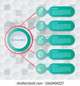 Vector infographic design template. Business concept with 5 options, parts, steps or processes. Can be used for workflow layout, diagram, number options, web design. Data visualization.