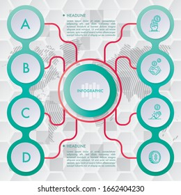 Plantilla de diseño de infografía vectorial. Concepto de negocio con 5 opciones, piezas, pasos o procesos. Se puede utilizar para diseño de flujo de trabajo, diagrama, opciones de número, diseño web. Visualización de datos.