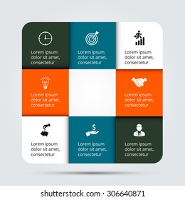 Plantilla de diseño de infografía vectorial. Concepto de negocio con 8 opciones, piezas, pasos o procesos. Se puede utilizar para diseño de flujo de trabajo, diagrama, opciones de número, diseño web. Visualización de datos.