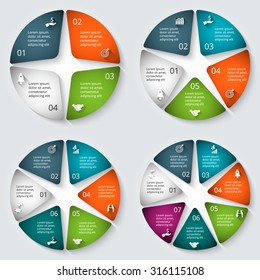 Vector infographic design template. Business concept with 4, 5, 6 and 7 options, parts, steps or processes. Can be used for workflow layout, diagram, number options, web design. Data visualization.