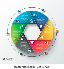 Vector infographic design template. Business concept with 6 options, parts, steps or processes. Can be used for workflow layout, diagram, number options, web design. Data visualization.