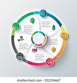 Vector infographic design template. Business concept with 5 options, parts, steps or processes. Can be used for workflow layout, diagram, number options, web design. Data visualization.