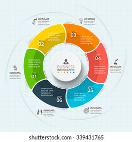 Vector infographic design template. Business concept with 6 options, parts, steps or processes. Can be used for workflow layout, diagram, number options, web design. Data visualization.