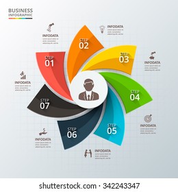 Vector infographic design template. Business concept with 7 options, parts, steps or processes. Can be used for workflow layout, diagram, number options, web design. Data visualization.