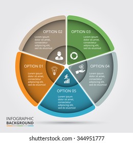 Vector infographic design template. Business concept with 5 options, parts, steps or processes. Can be used for workflow layout, diagram, number options, web design. Data visualization.