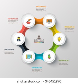Vector infographic design template. Business concept with 6 options, parts, steps or processes. Can be used for workflow layout, diagram, number options, web design. Data visualization.