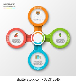 Vector infographic design template. Business concept with 4 options, parts, steps or processes. Can be used for workflow layout, diagram, number options, web design. Data visualization.
