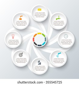 Vector infographic design template. Business concept with 8 options, parts, steps or processes. Can be used for workflow layout, diagram, number options, web design. Data visualization.