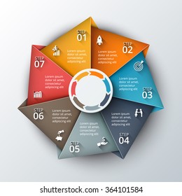 Vector infographic design template. Business concept with 7 options, parts, steps or processes. Can be used for workflow layout, diagram, number options, web design. Data visualization.