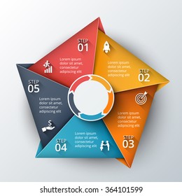 Plantilla de diseño de infografía vectorial. Concepto de negocio con 5 opciones, piezas, pasos o procesos. Se puede utilizar para diseño de flujo de trabajo, diagrama, opciones de número, diseño web. Visualización de datos.