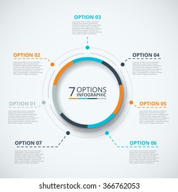 Vector infographic design template. Business concept with 7 options, parts, steps or processes. Can be used for workflow layout, diagram, number options, web design. Data visualization.