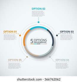 Vector infographic design template. Business concept with 5 options, parts, steps or processes. Can be used for workflow layout, diagram, number options, web design. Data visualization.