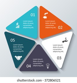 Vector infographic design template. Business concept with 5 options, parts, steps or processes. Can be used for workflow layout, diagram, number options, web design. Data visualization.
