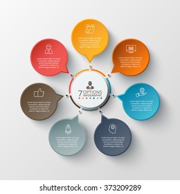 Vector infographic design template. Business concept with 7 options, parts, steps or processes. Can be used for workflow layout, diagram, number options, web design. Data visualization.