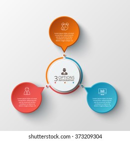 Plantilla de diseño de infografía vectorial. Concepto de negocio con 3 opciones, piezas, pasos o procesos. Se puede utilizar para diseño de flujo de trabajo, diagrama, opciones de número, diseño web. Visualización de datos.