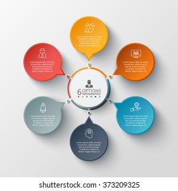 Vector infographic design template. Business concept with 6 options, parts, steps or processes. Can be used for workflow layout, diagram, number options, web design. Data visualization.