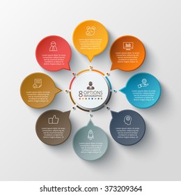 Vector infographic design template. Business concept with 8 options, parts, steps or processes. Can be used for workflow layout, diagram, number options, web design. Data visualization.