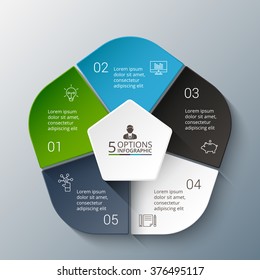 Vector infographic design template. Business concept with 5 options, parts, steps or processes. Can be used for workflow layout, diagram, number options, web design. Data visualization.