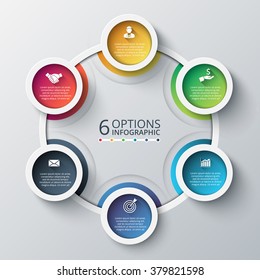 Vector infographic design template. Business concept with 6 options, parts, steps or processes. Can be used for workflow layout, diagram, number options, web design. Data visualization.