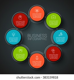 Vector infographic design template. Business concept with 8 options, parts, steps or processes. Can be used for workflow layout, diagram, number options, web design. Data visualization.