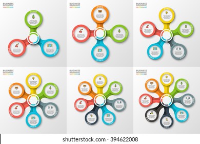 Vector infographic design template. Business concept with 3, 4, 5, 6, 7 and 8 options, parts, steps or processes. Can be used for workflow layout, diagram, number options, web design. 