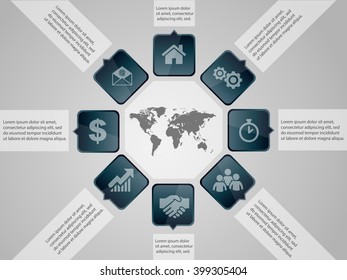 Vector infographic design template with business icons, prototype with step by step solution, concept for your work, eps 10