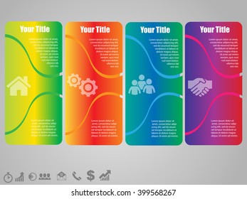 Vector infographic design template with business icons, prototype with step by step solution, concept for your work, eps 10, modern style of card 