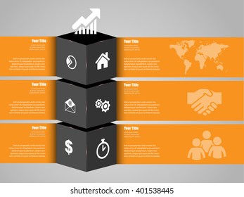 Vector infographic design template with business icons, prototype with step by step solution, concept for your work, eps 10, modern style of card 