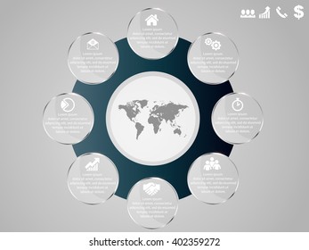 Vector infographic design template with business icons, prototype with step by step solution, concept for your work, eps 10, modern style of card 