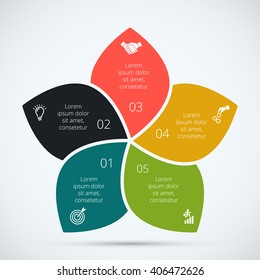 Vector infographic design template. Business concept 5 with options, parts, steps or processes. Can be used for workflow layout, diagram, number options, web design. Data visualization.